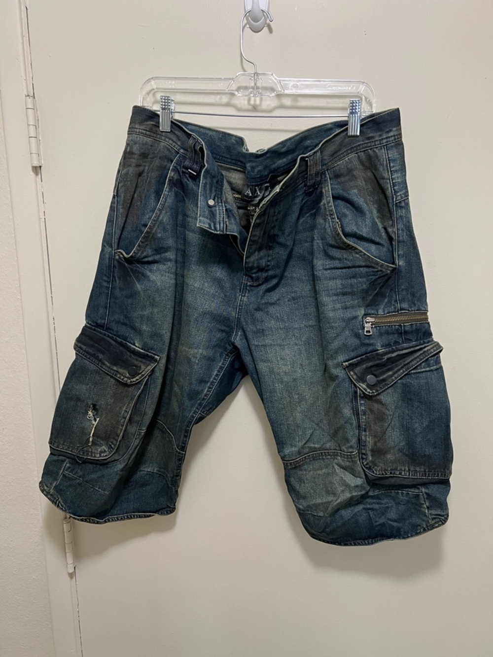 Armani Exchange Distressed Dark Blue Cargo Shorts